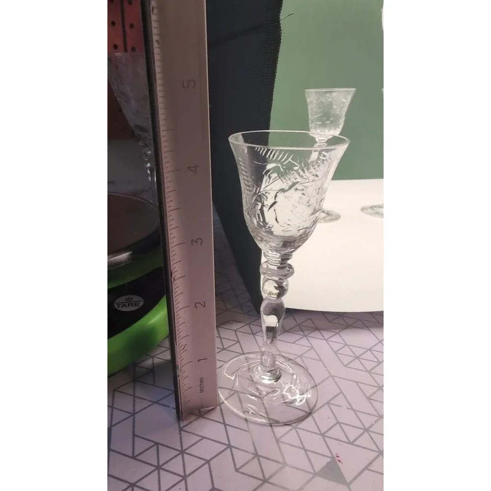Set of 5 Vintage Etched Crystal Cordial Glasses